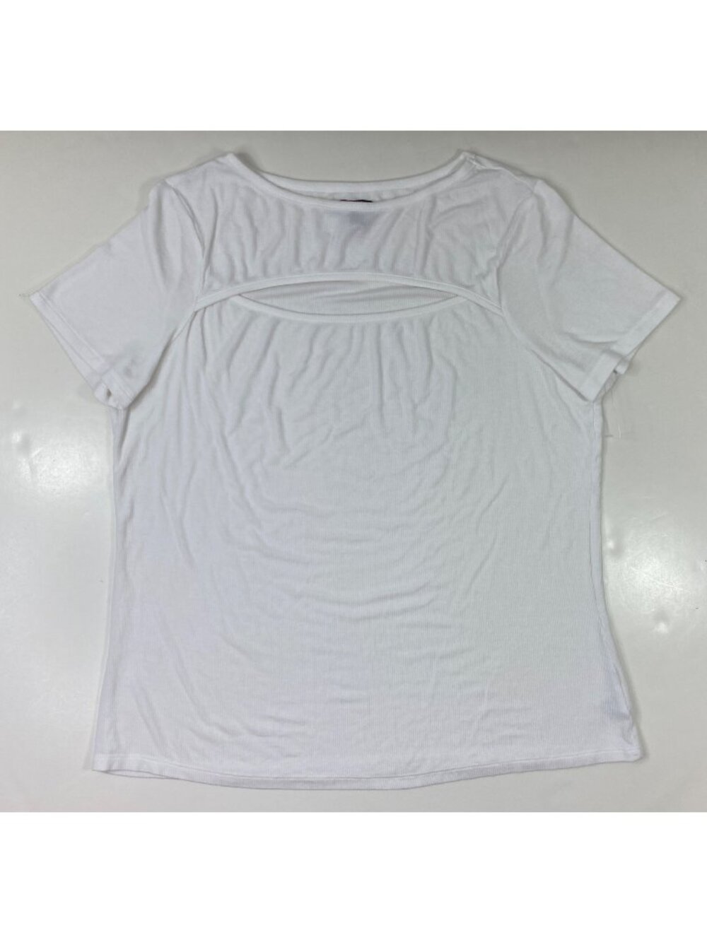 The Limited Womens T-Shirt White Solid Ribbed Knit Peekaboo Back Size XL